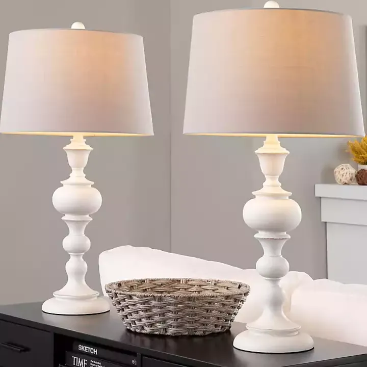 Distressed Off-White Morocco Table Lamps, Set of 2