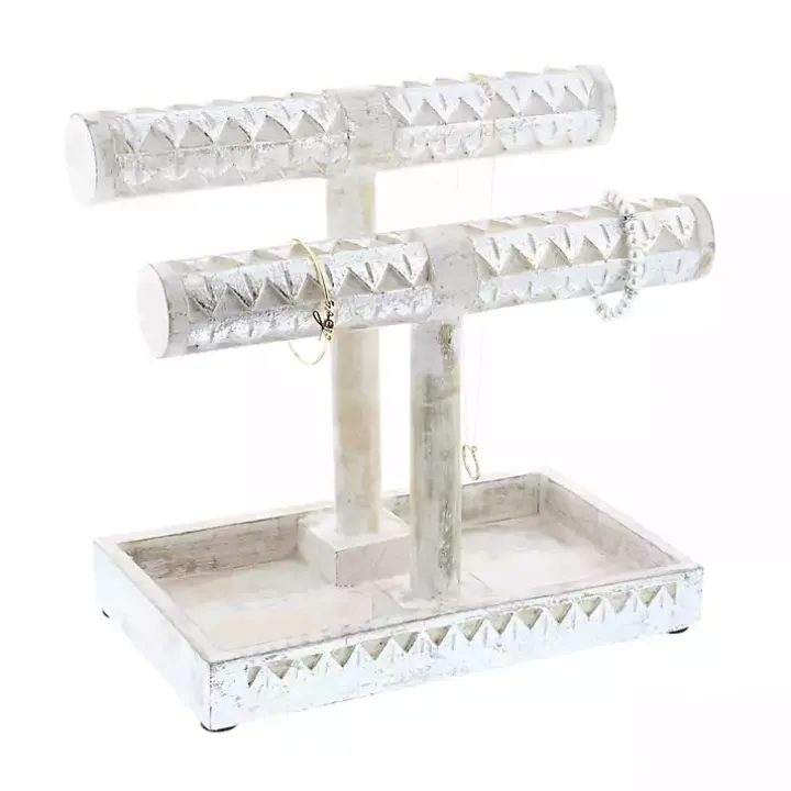Distressed Silver Wood Jewelry Stand