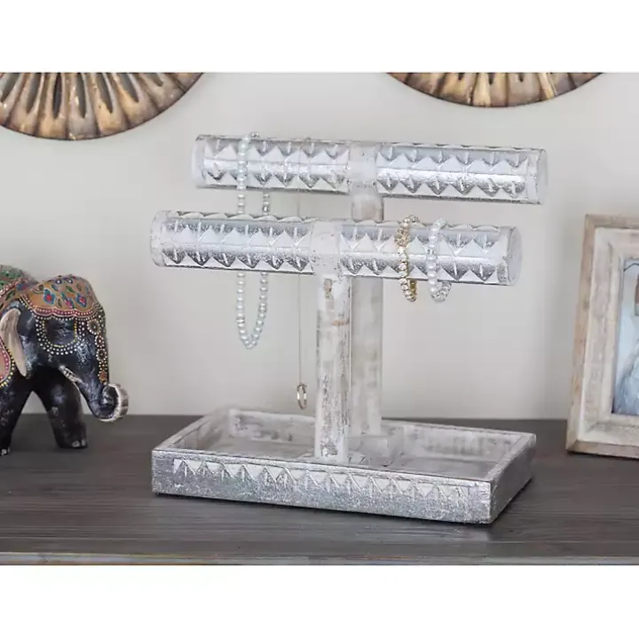 Distressed Silver Wood Jewelry Stand