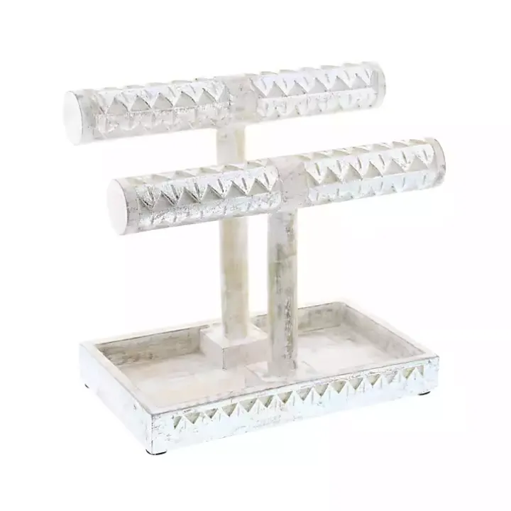 Distressed Silver Wood Jewelry Stand