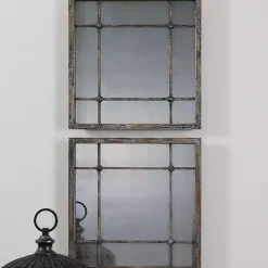 Distressed Slate Blue Wood Wall Mirrors, Set of 2