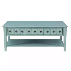 Distressed Turquoise Wood 3-Drawer Coffee Table