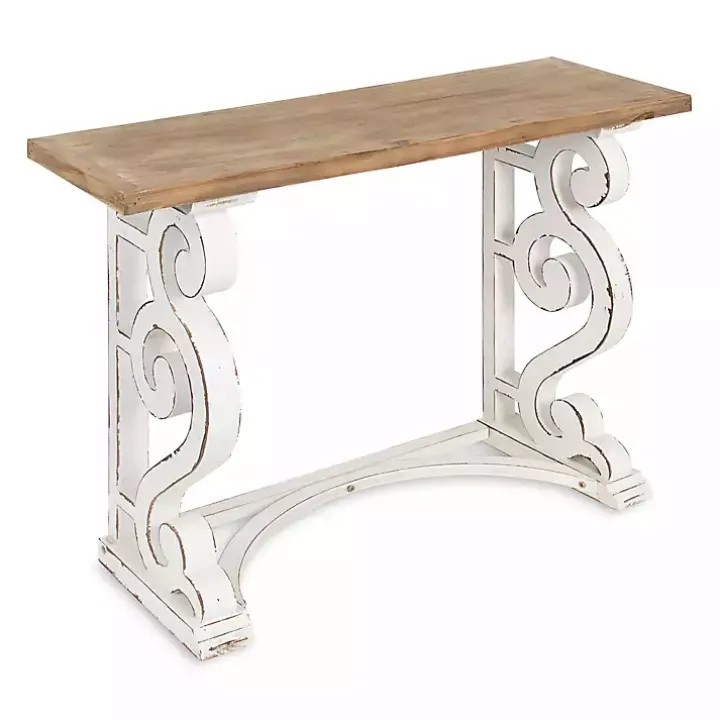 Distressed White and Brown Wood Console Table