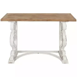 Distressed White and Brown Wood Console Table