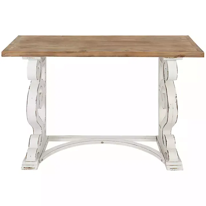 Distressed White and Brown Wood Console Table