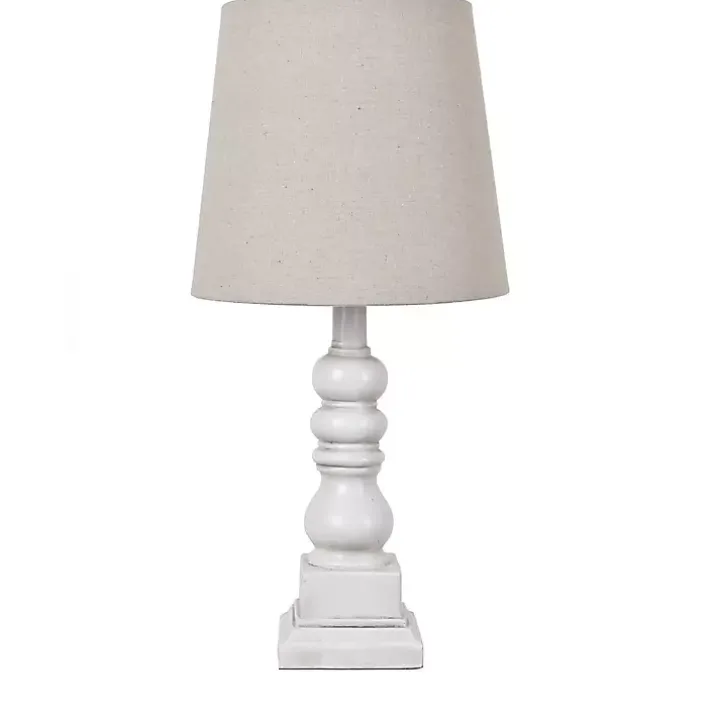 Distressed White Candlestick Table Lamp
