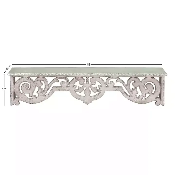Distressed White Carved Wood Wall Shelf