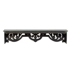 Distressed White Carved Wood Wall Shelf