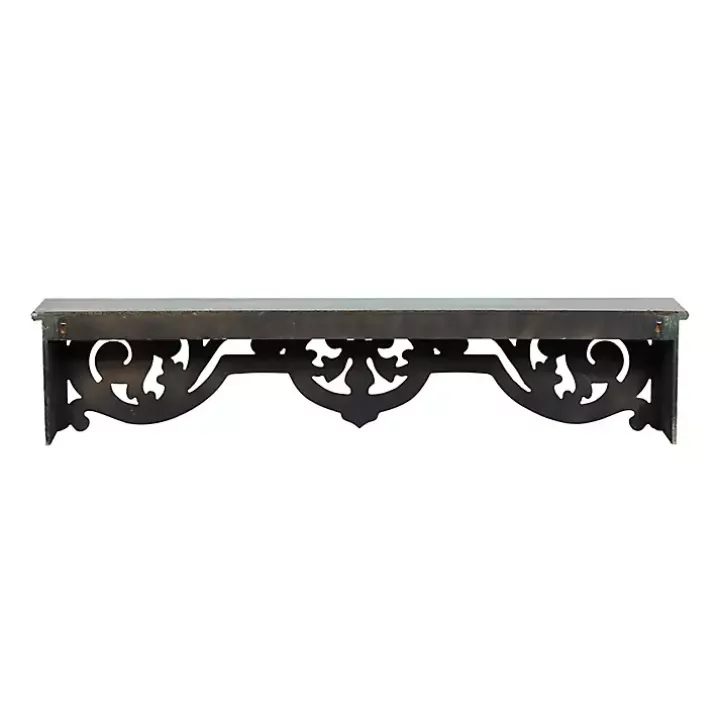 Distressed White Carved Wood Wall Shelf