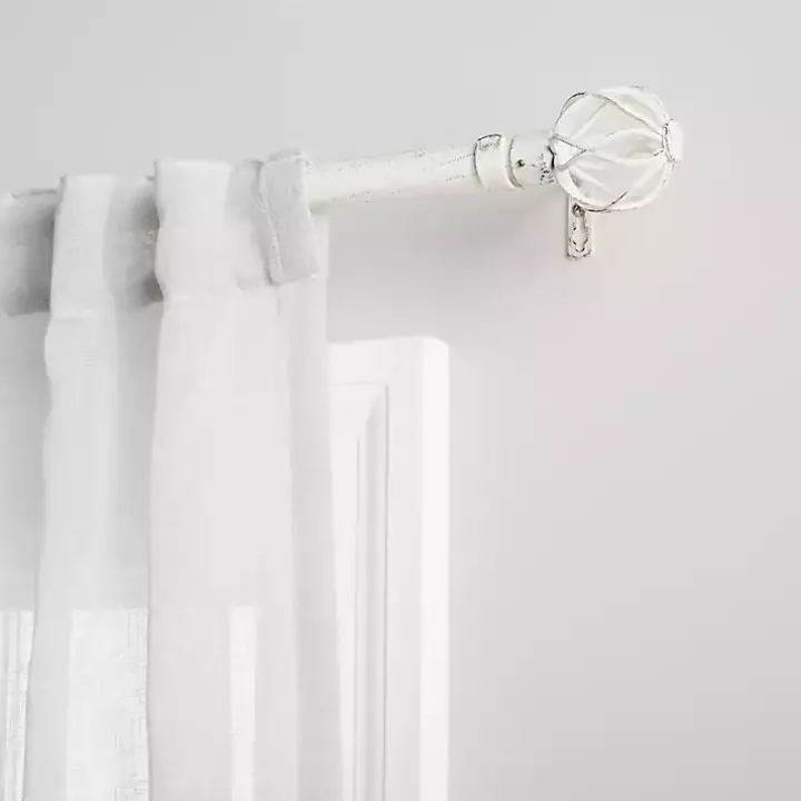 Distressed White Open Sphere Curtain Rod, 120 in.