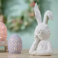 Distressed White Sassy Bunny Statue