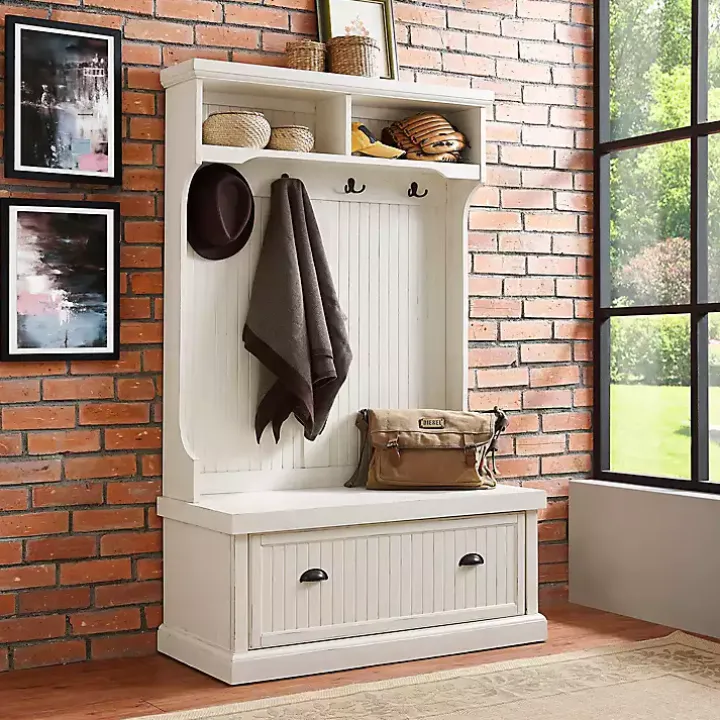 Distressed White Seanan Storage Hall Tree