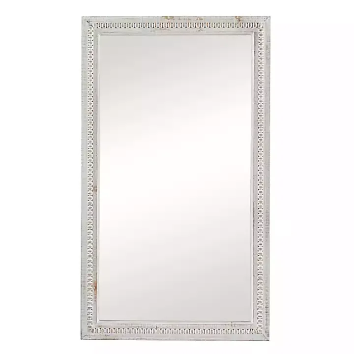 Distressed White Wood Carved Frame Wall Mirror