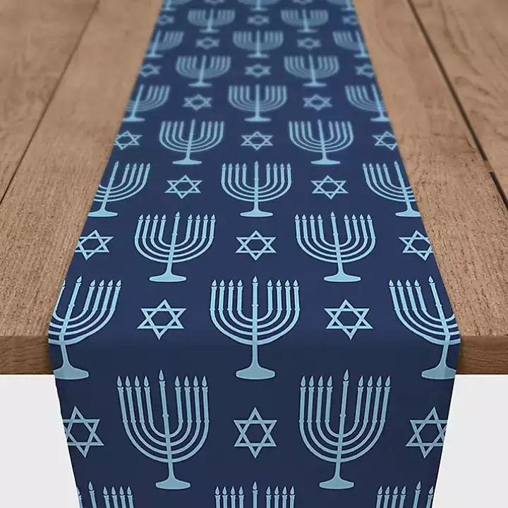 Double Blue Menorah Table Runner, 72 in.