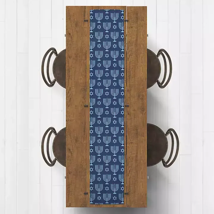 Double Blue Menorah Table Runner, 72 in.