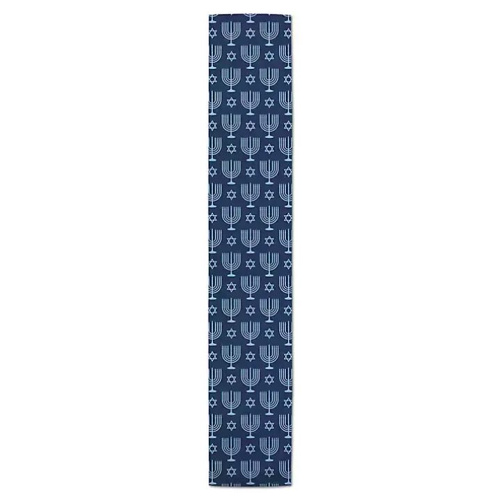 Double Blue Menorah Table Runner, 90 in.