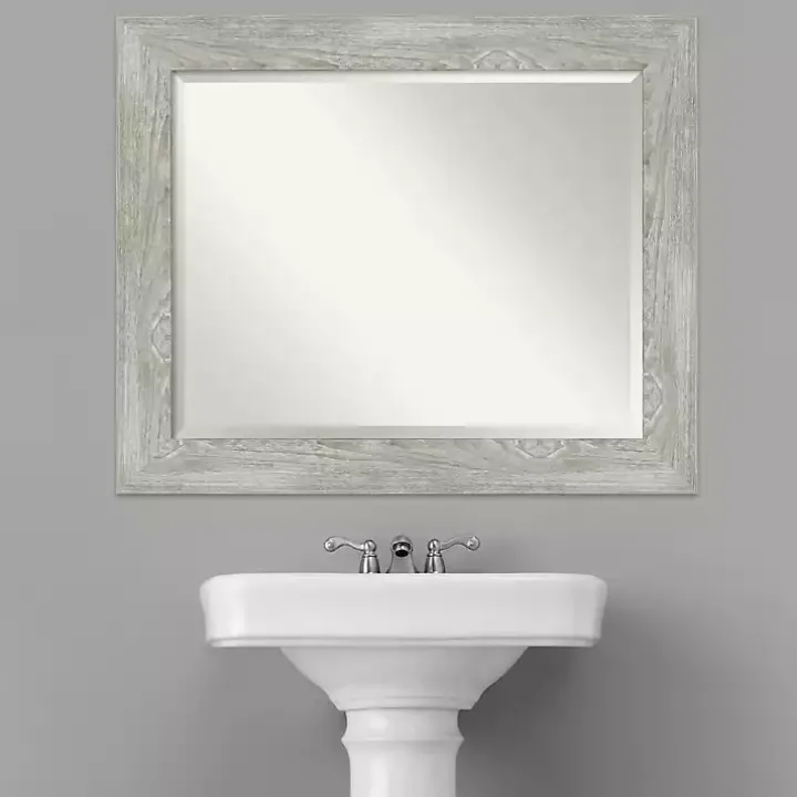 Dove Gray Scoop Frame Beveled Mirror, 34x28 in.
