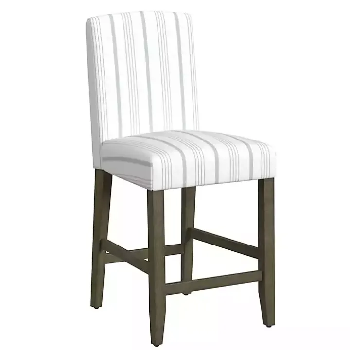 Dove Gray Striped Upholstered Bar Stool
