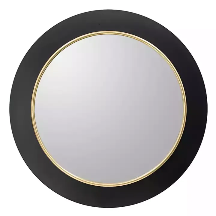 Drew II Black and Gold Round LED Mirror