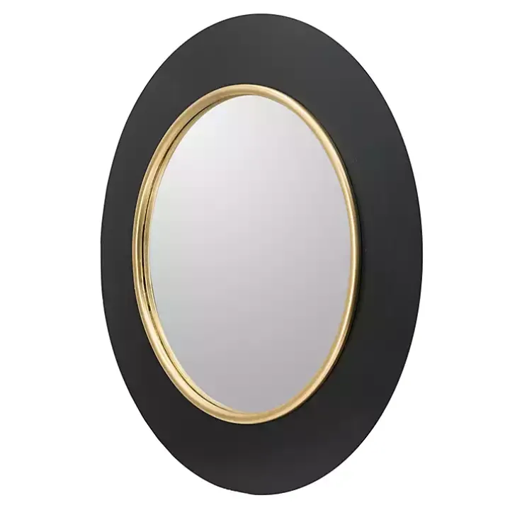 Drew II Black and Gold Round LED Mirror