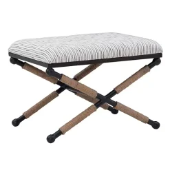 Eclectic Black and White Striped X Frame Bench