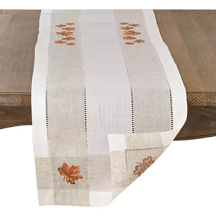 Embroidered Autumn Leaves Table Runner