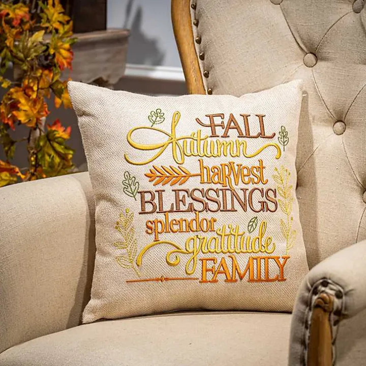 Embroidered Fall Terms Throw Pillow
