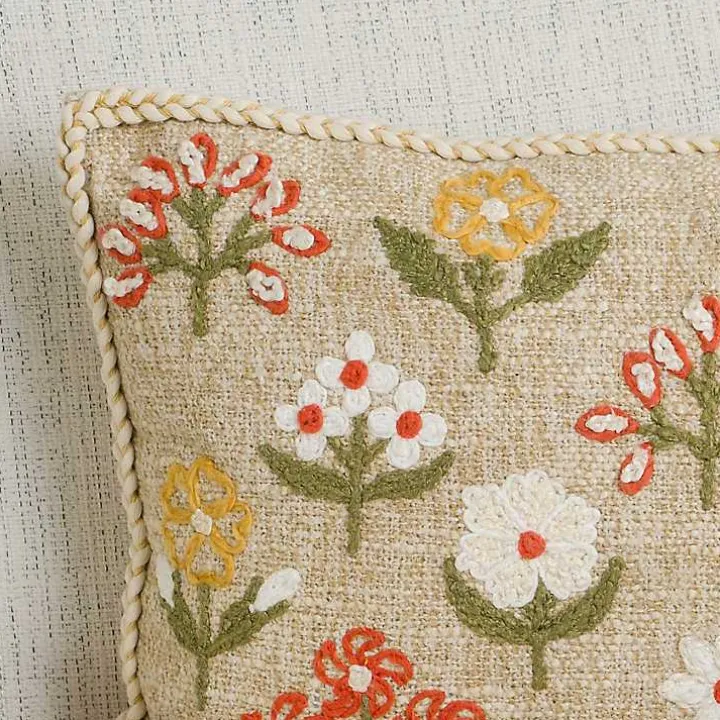 Embroidered Floral Delaney Lumbar Pillow