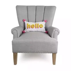 Embroidered Hello Pom Pom Lumbar Pillow