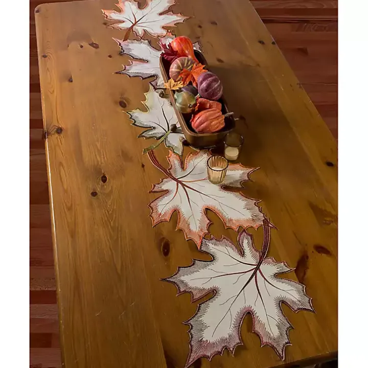 Embroidered Maple Leaves Table Runner
