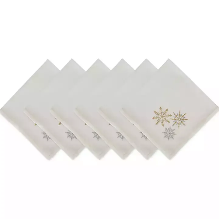 Embroidered Sparkle Snowflakes Napkins, Set of 6