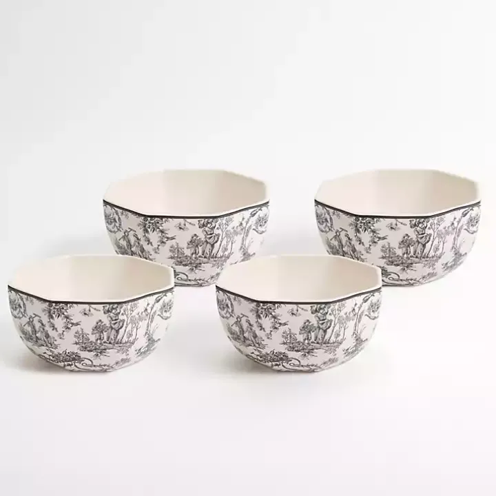 Emery Black Toile Cereal Bowls, Set of 4