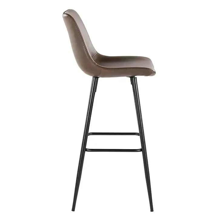 Espresso Faux Leather Metal Bar Stools, Set of 2