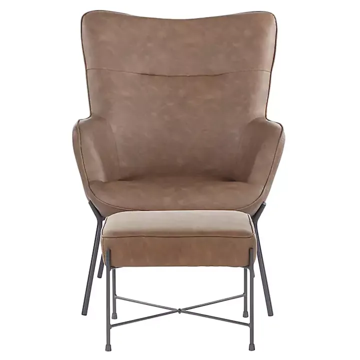 Espresso Faux Leather 2-pc. Chair and Ottoman Set