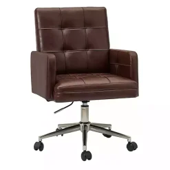 Espresso Tufted Faux Leather Swivel Office Chair