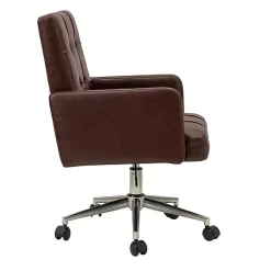 Espresso Tufted Faux Leather Swivel Office Chair