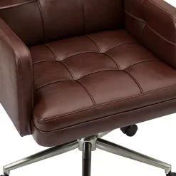 Espresso Tufted Faux Leather Swivel Office Chair