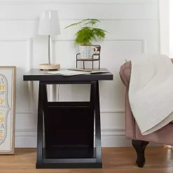 Espresso Wood X-Base Side Table