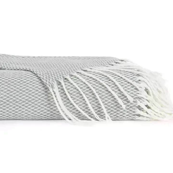 Eucalyptus Green Herringbone Throw with Fringe