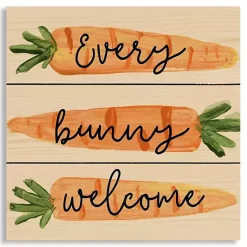Every Bunny Welcome Carrot Wood Wall Plaque