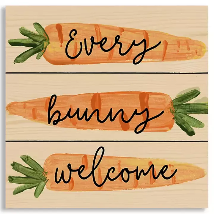 Every Bunny Welcome Carrot Wood Wall Plaque