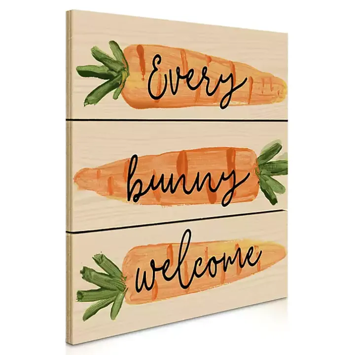 Every Bunny Welcome Carrot Wood Wall Plaque