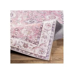 Faded Rouge Bordered Flatweave Runner, 2x7
