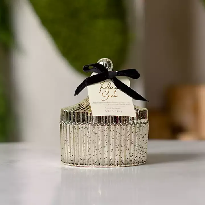Falling Snow Gold Mercury Glass Jar Candle