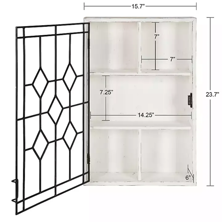 Farmhouse Chic White Wood & Iron Wall Cabinet