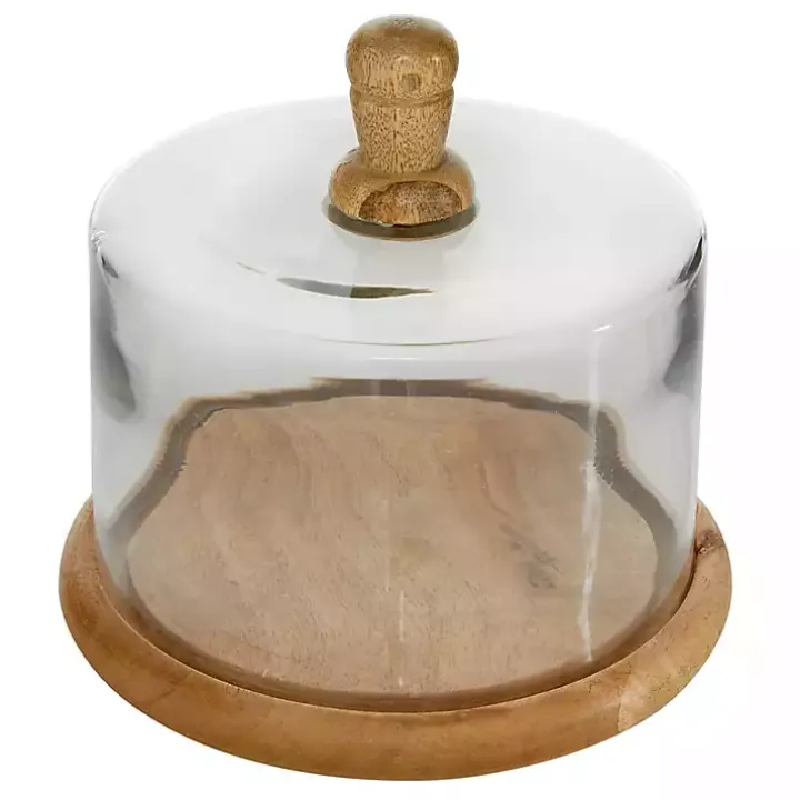 Farmhouse Wood and Glass Cloche, 6 in.