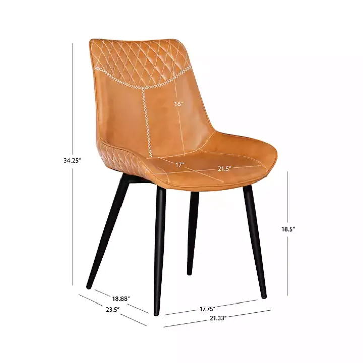 Faux Brown Leather Dining Chairs, Set of 2
