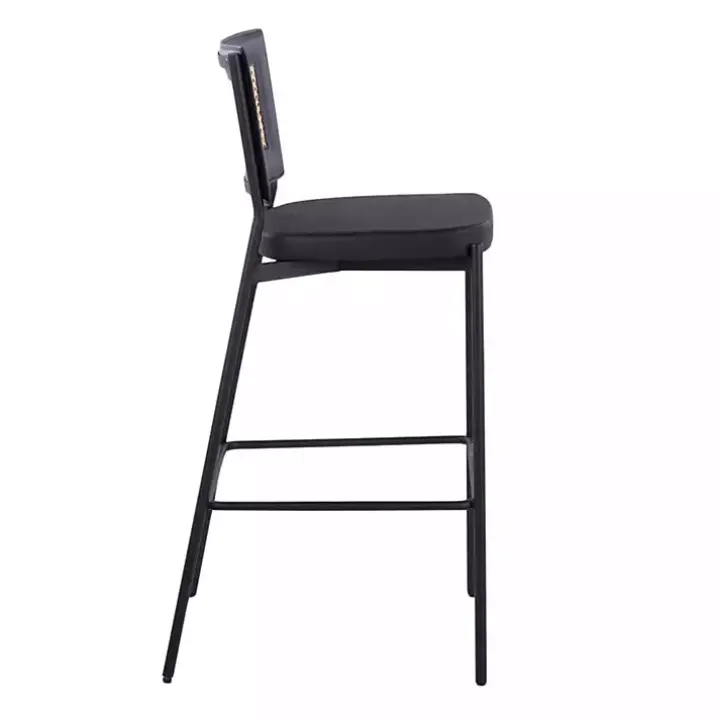 Faux Leather and Rattan Bar Stools, Set of 2