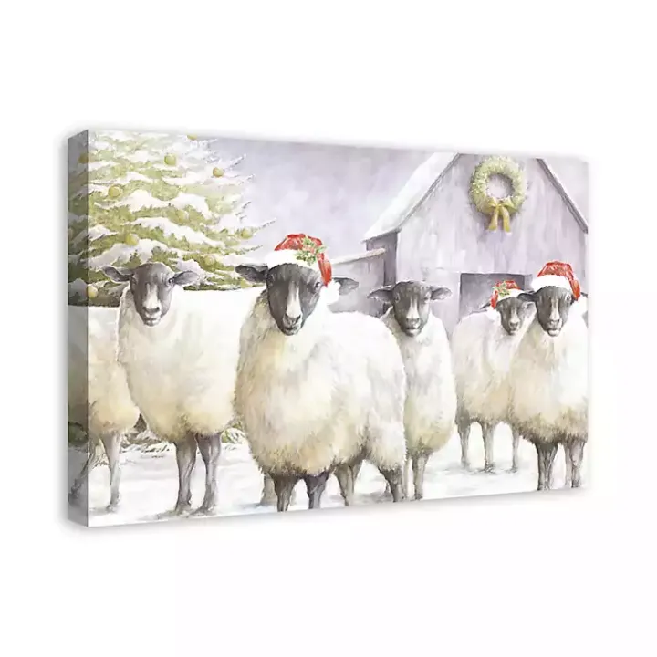 Festive Sheep Christmas Canvas Art Print