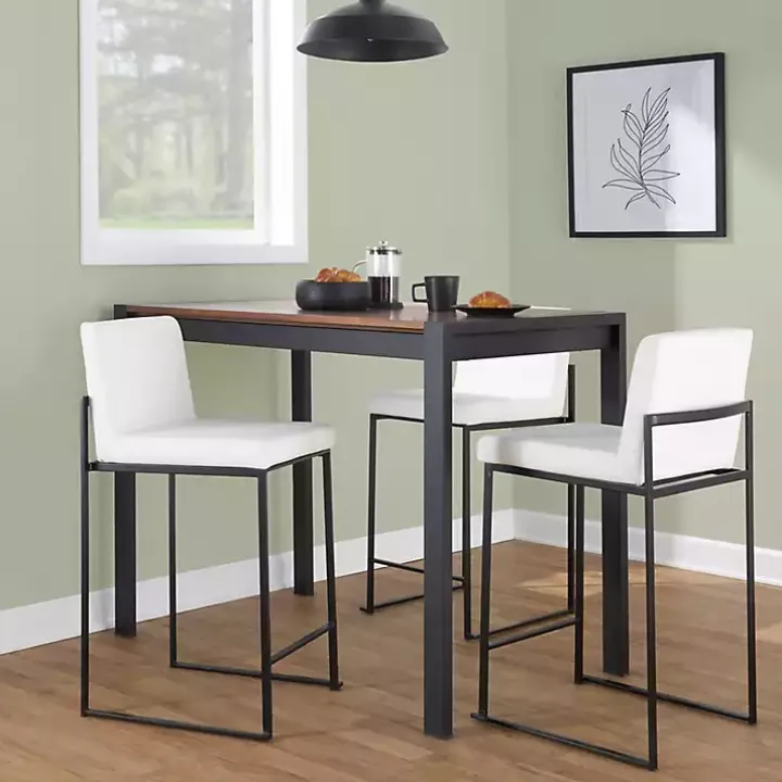 Fiji White Faux Leather Counter Stools, Set of 3